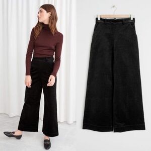 & Other Stories Corduroy High Rise Wide Leg Trousers Black Size 2